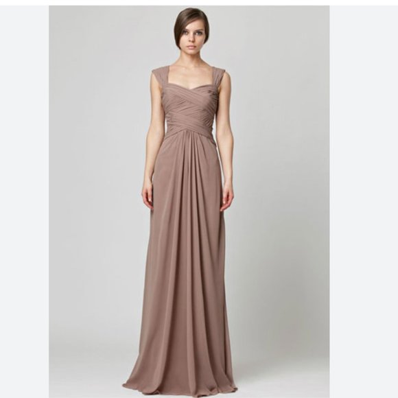 - MONIQUE LHUILLIER BRIDESMAID WHITE CHIFFON SLEEVELESS BRIDAL WEDDING DRE… - Picture 11 of 11